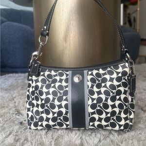 COACH BLACK & WHITE SIGNATURE HERITAGE STRIPE MINI BAG